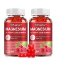 Magnezu Gummies 600mg na Serving- Magnezu Glycinate 400mg i Magnezu Malate 200mg, Supplement potasu bez cukru Magnezu dla uspokajających nastrojów, Mięśnie, Bone & Energy Support, 120 Malina Gummies
