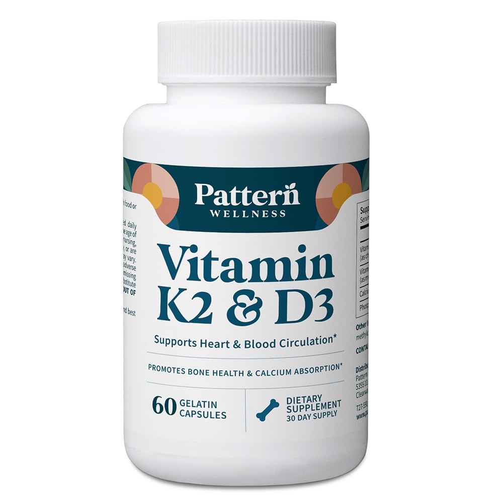 Wzór Wellness Witamina K2 & D3 Suplement z wapniem - Zdrowie kości, Wellness i wsparcie immunologiczne - Nie- GMO - 60 Kapsułki