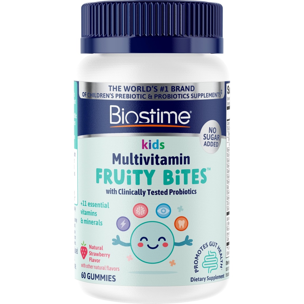 Biostime Kids Multivitamin Gummie z probiotykami & 11 Podstawowe witaminy (w wieku 4 +) 124; Multiwitamina dla dzieci 124; No Added Sugar Fruity Bites 124; Wolny od Top 9 Allergens 124; 50 Count