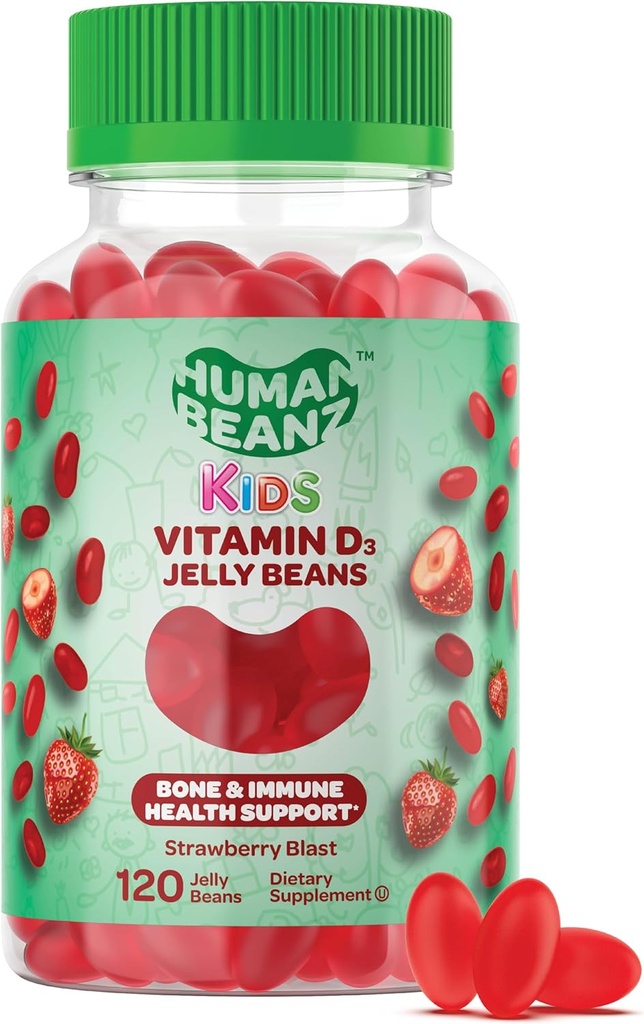 Witamina D3 Żelaza żelki dla dzieci, 25µg / 1000 j.m. Witamina D, odżywcze suplementy wegetariańskie, 120 Truskawki Blast Jelly Fasola, Kosher
