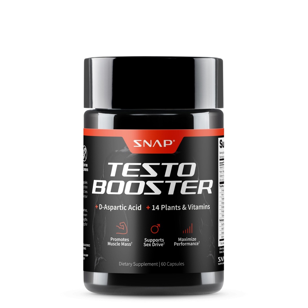 Suplementy Snap Testosteron Booster dla mężczyzn - Promotuje wzrost mięśni, Booster dla mężczyzn, Zwiększenie naturalnej energii, Stamina i siły, 60 Kapsułki