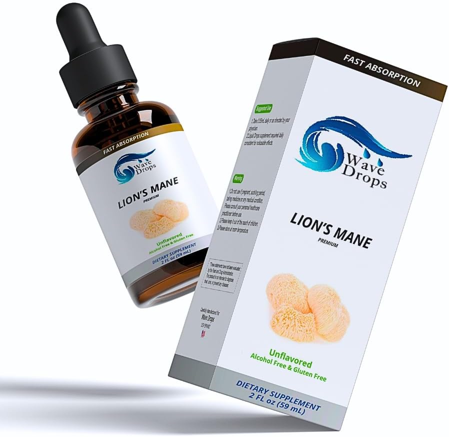 Lion 's Mane Liquid Drops Lions Mane Supplement for Nether124; Focus Nether124; Cognitive Nether124; Nootropic Brain Support Netherlands 124; 3 Month Supply Liquid Herbal Nether124; Non-GMO Nether124; Vegan Nether124; 2 Fl Oz