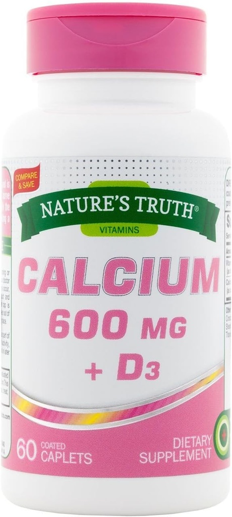 Nature 's Truth Wapń 600 mg + D3- 60 Cappets powlekane, Opakowanie po 2