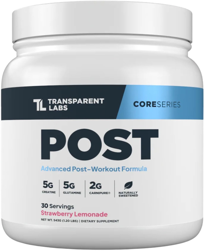 Transparent Labs Post - Post- Workout Recovery Muscle Builder z L- Glutamine, Beta- Alanina i BetaPure Betaine Bezwodny do odzyskiwania mięśni i Muscle Building - 30 Służenia, Truskawka Lemoniada