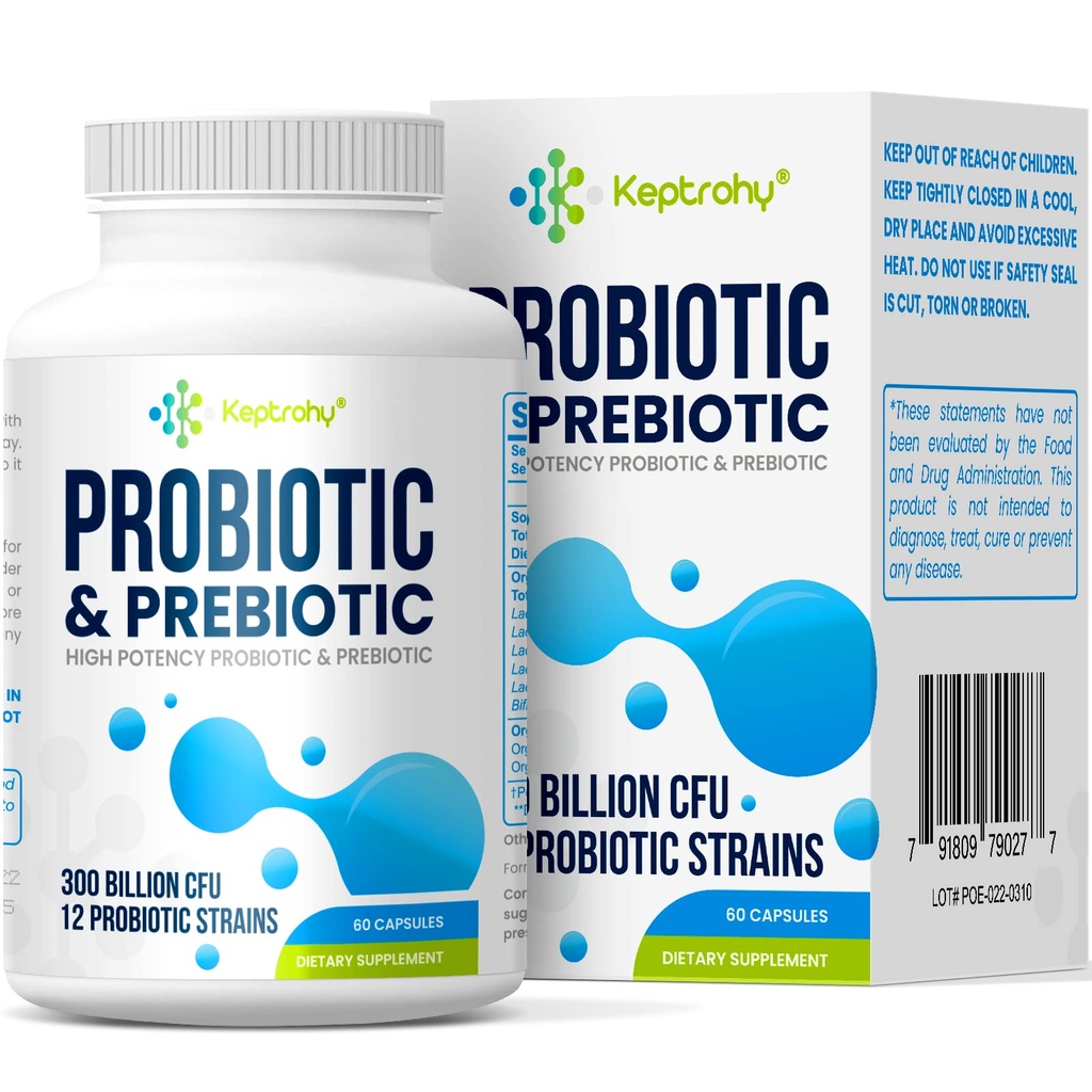 Probiotyki dla kobiet i mężczyzn, 300 Miliard CFU Probiotyki z 12 Cieśnin + Organic Prebiotyka Mieszanka dla Daily Digestive, Immune, Gut, Bloating, Gut Health for Women & Men, Półka Stabilna - 60 Kapsułki