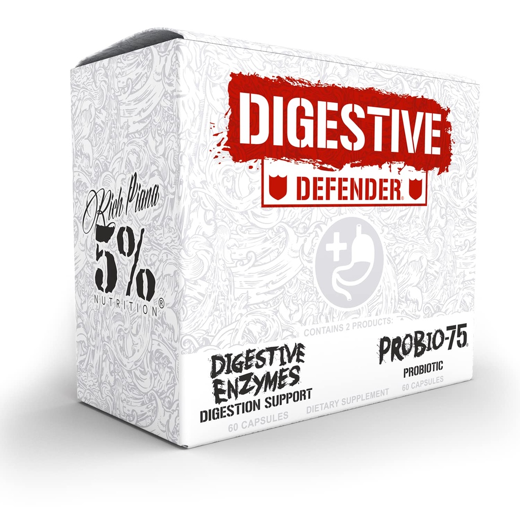 5% odżywczy bogaty Piana Digestive Defender 124; Probio- 75 & Digestive Enzymes suplement diety 124; Premium Enzymy jakości z Probiotyki i Prebiotyczne Fiber 124; 120 Kapsułki żelatyny (30 Svgs)
