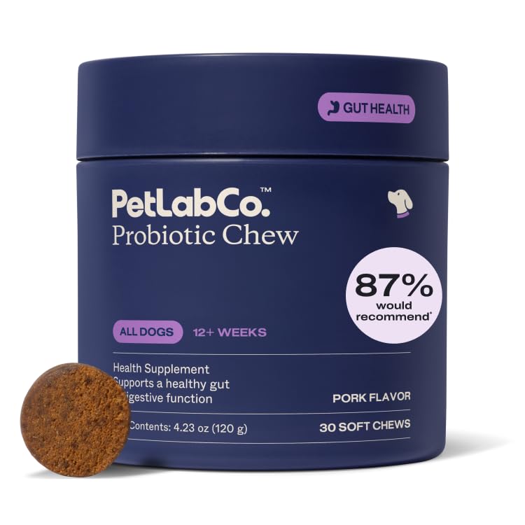 PetLab Co. Probiotyki dla psów, Support Gut Health, Okazjonalna Biegunka, Digestive Health & Sezonowe alergie - Wieprzowy Flavor - 30 Soft Chews - Packaging May Wary