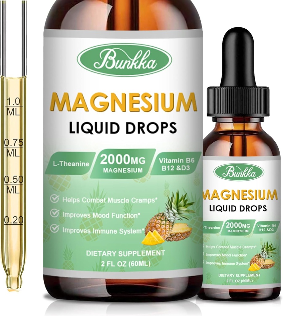 Magnezu Glycinate Supplement, Magnezu Complex Liquid Drops z 500mg Magnezu Glycinate, Magnezu Citrate, Witamina - 30 Day Supply