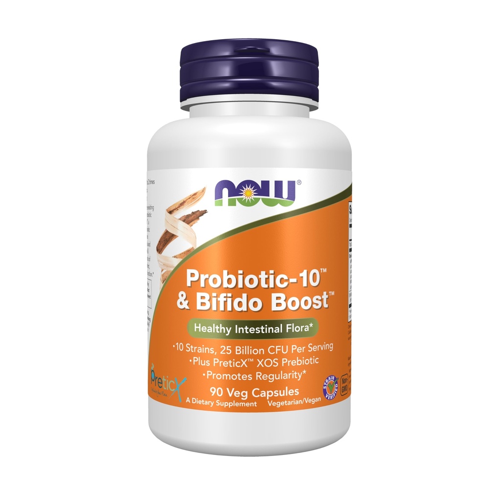 Teraz Foods Supplements, Probiotic- 10 ™ & Bifido Boost ™ z 10 Szczepów, 25 Miliard CFU na Serving, plus PreticX ™ XOS Prebiotic, 90 Kapsułki Veg