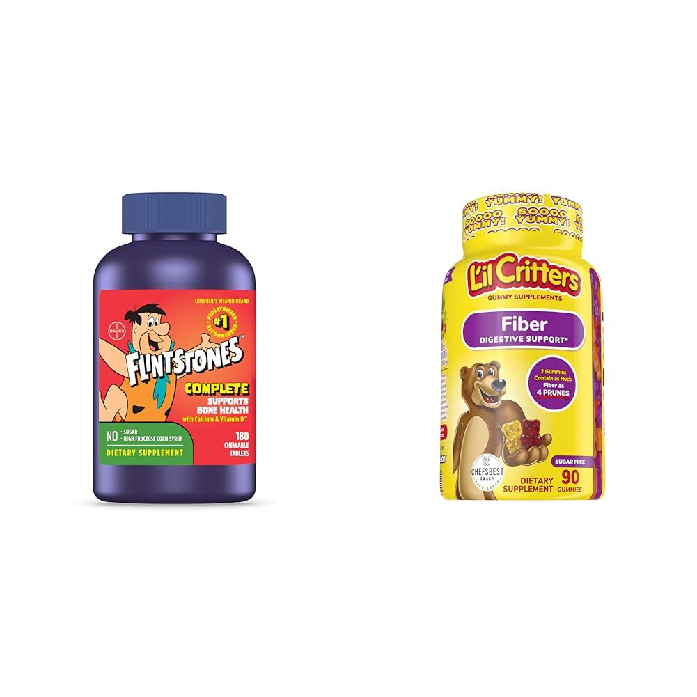 Flintstones Witaminy do żucia Dzieci Witaminy, Kompletne Multivitamin & L 'il Critters Fiber Daily Gumy Suplement dla dzieci, do wsparcia diety, Berry i Lemon Flavors, 90 Gummies