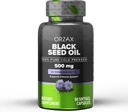 ORZAX Olej z nasion czarnego wyciskany na zimno 100% Czysty 124; Non-GMO - bogaty w Omega 3 6 9 i Thymoquinone 124; Czarny Cumin Nigella Sativa oleju do wsparcia immunologicznego, Włosy, Skóra, Twarz (500 mg - 90 kapsułki Softgel)
