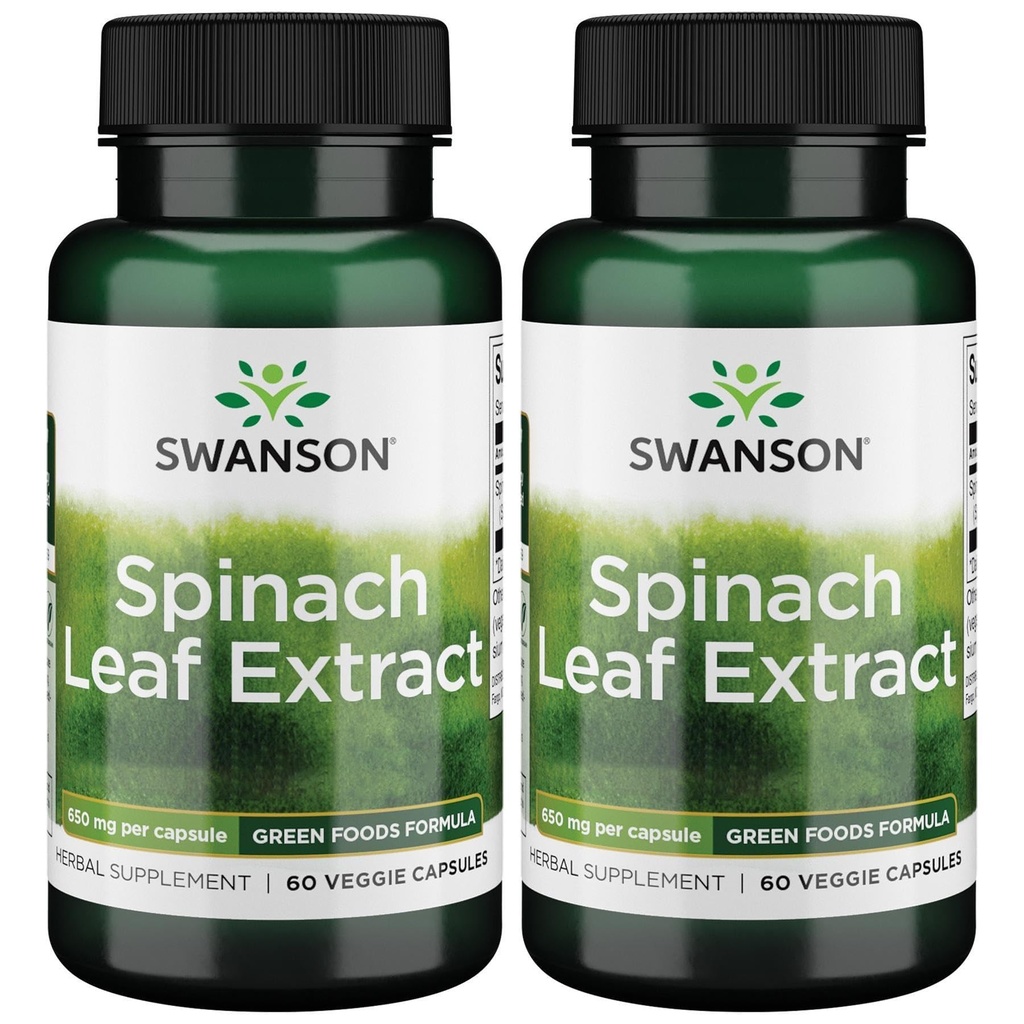 Swanson Spinach Leaf Extract - Herbal Supplement Promowanie ogólnego zdrowia - Green Foods Formula w / Korzystne Thylakoids & Chlorophyll - (60 Veggie kapsułki, 650mg każdy) (2 opakowania)