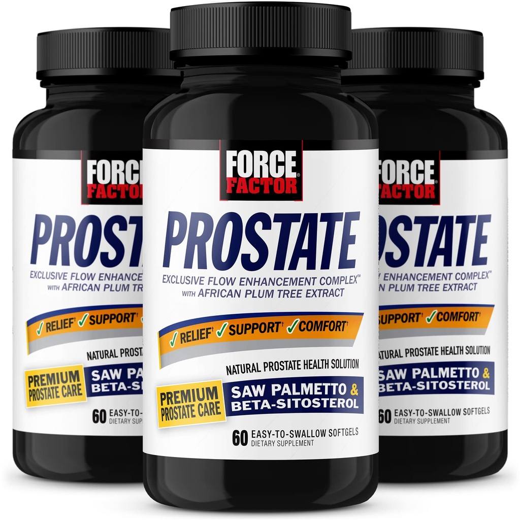 Force FACTOR Prostate, 3- Pack, Saw Palmetto i Beta Sitosterol Suplement dla mężczyzn, Prostate Health Support, Size Support, Ulgi w moczu, Kontrola pęcherza, Reduct Nighttime Urnation, 180 Softgels