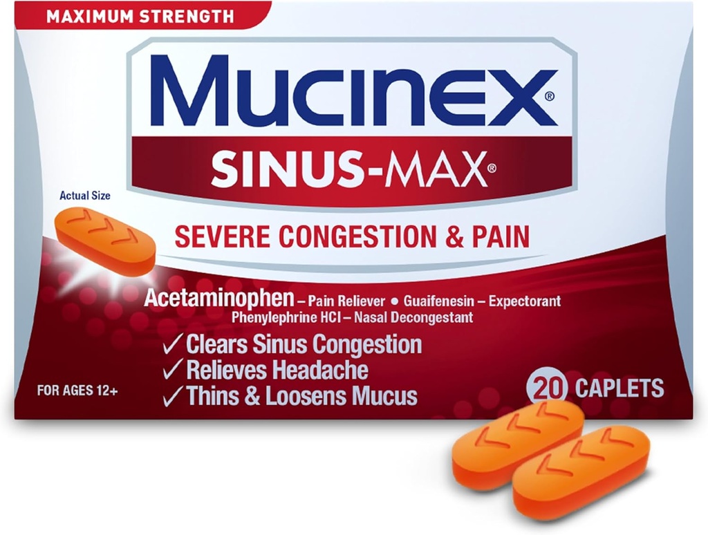 Mucinex Sinus- Max Ciężkie zatory Relief Caplets, 20 Count