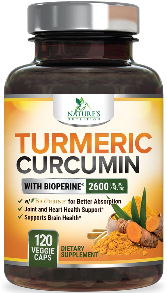 Kurkumina Kurkumina suplement 2600mg - 95% Kurkuminoidy z organicznym Turmeric & BioPerine Black Pepper Extract for Best Absorption, Natural Vegan Joint Support, Non-GMO, Butelkowane w USA - 120 Kapsułki