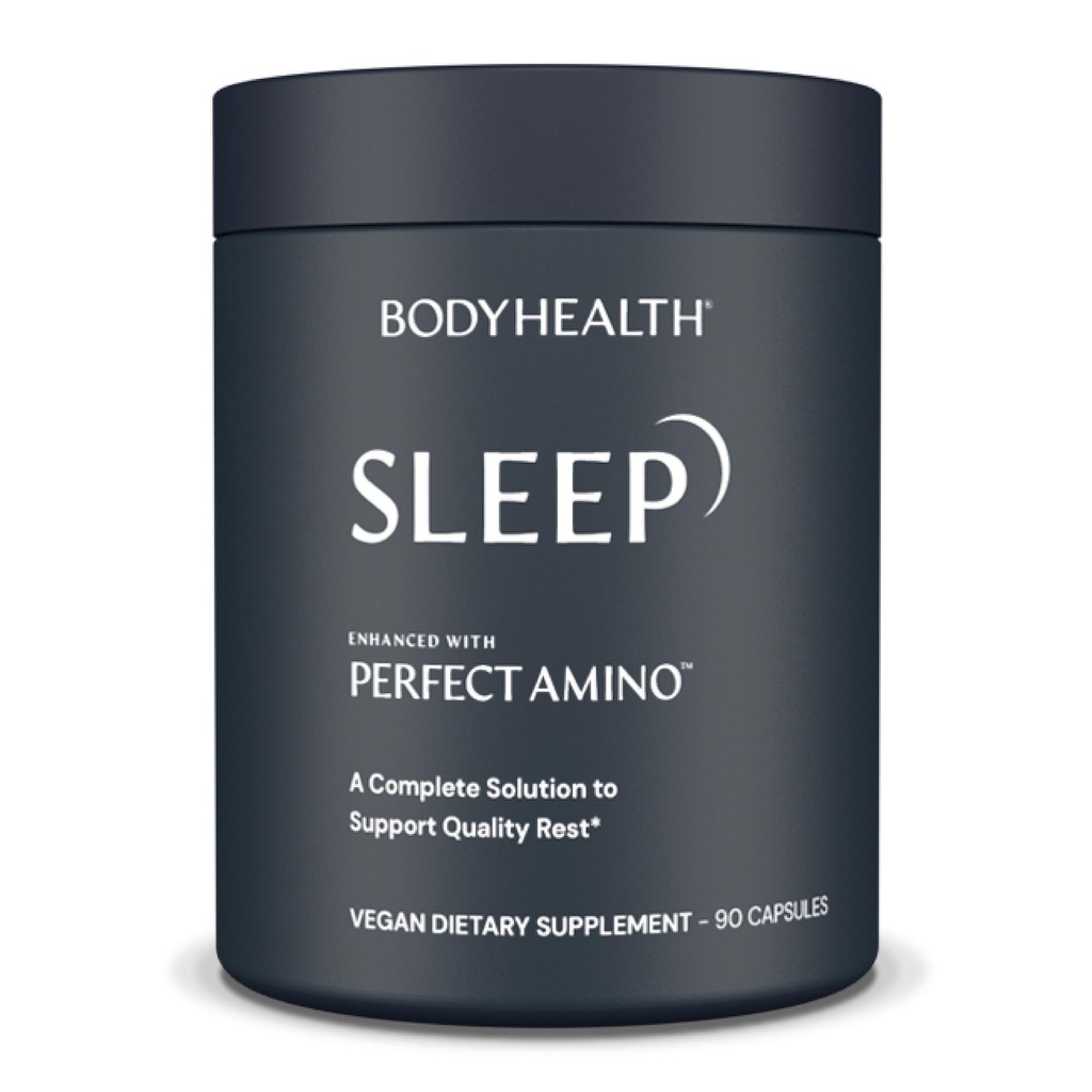 BodyHealth Sleep, Sen Pomoc i Suplement dla dorosłych z 3 mg Melatoniny, Non-Habit Forming Pills Wzmocnione PerfectAmino - 90 Kapsułki