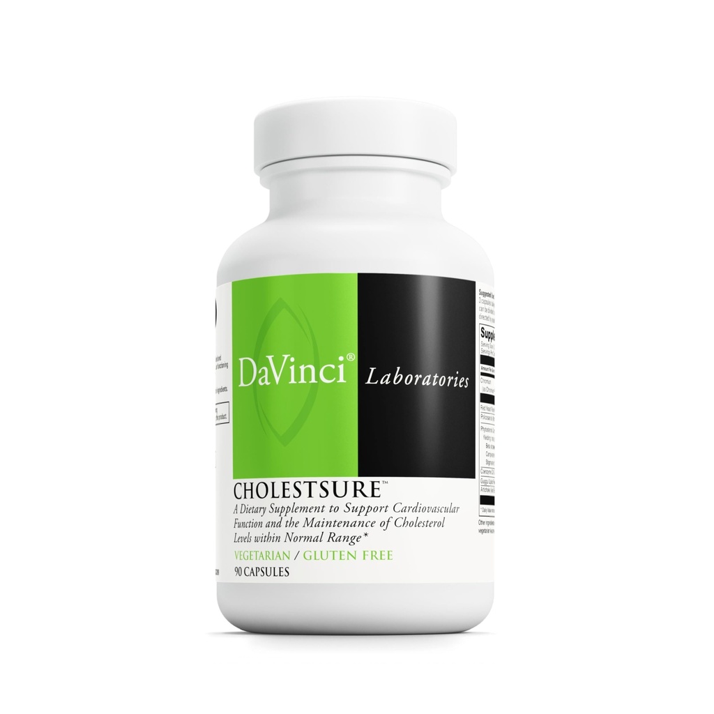 DAVINCI Labs CholestSure Supplement - Wspomaga funkcje sercowo-naczyniowe - Pomaga utrzymać zdrowe poziomy cholesterolu w normalnym zakresie - z CoQ10 - Gluten Free - 90 Kapsułki wegetariańskie