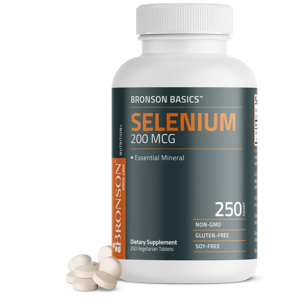 Bronson Selenium 200 µg Immune & Antioksydant Support Essential Mineral, 250 Tabletki wegetariańskie