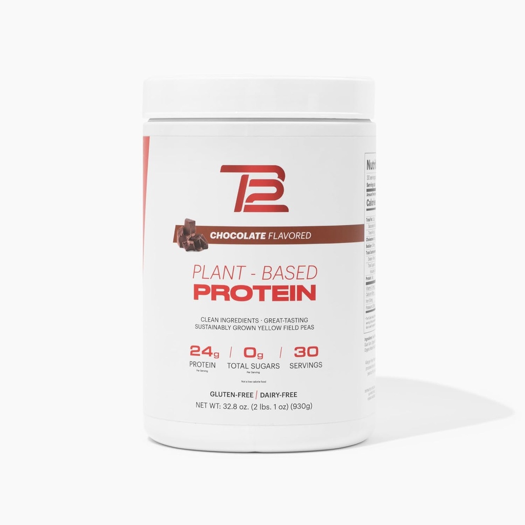 TB12 Plant Based Protein Powder by Tom Brady, 24 g Vegan Pea Protein, Niski cukier, Niskie węglowodory, Non-GMO, Meal Replacement, Keto Friendly, Paleo, Bez cukru, Flavor czekoladowy (30 Servings / 2.25lbs)