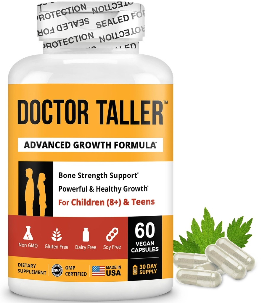 NuBest Doctor Taller - Wspiera wytrzymałość kości, Wzmacnia system immunologiczny - Keto z wapniem, Witamina D3, Witamina K2, Amino Acids & Herbs dla dzieci (8 +) - 60 Kapsułek wegańskich 124; 1 Dostawa miesiąc