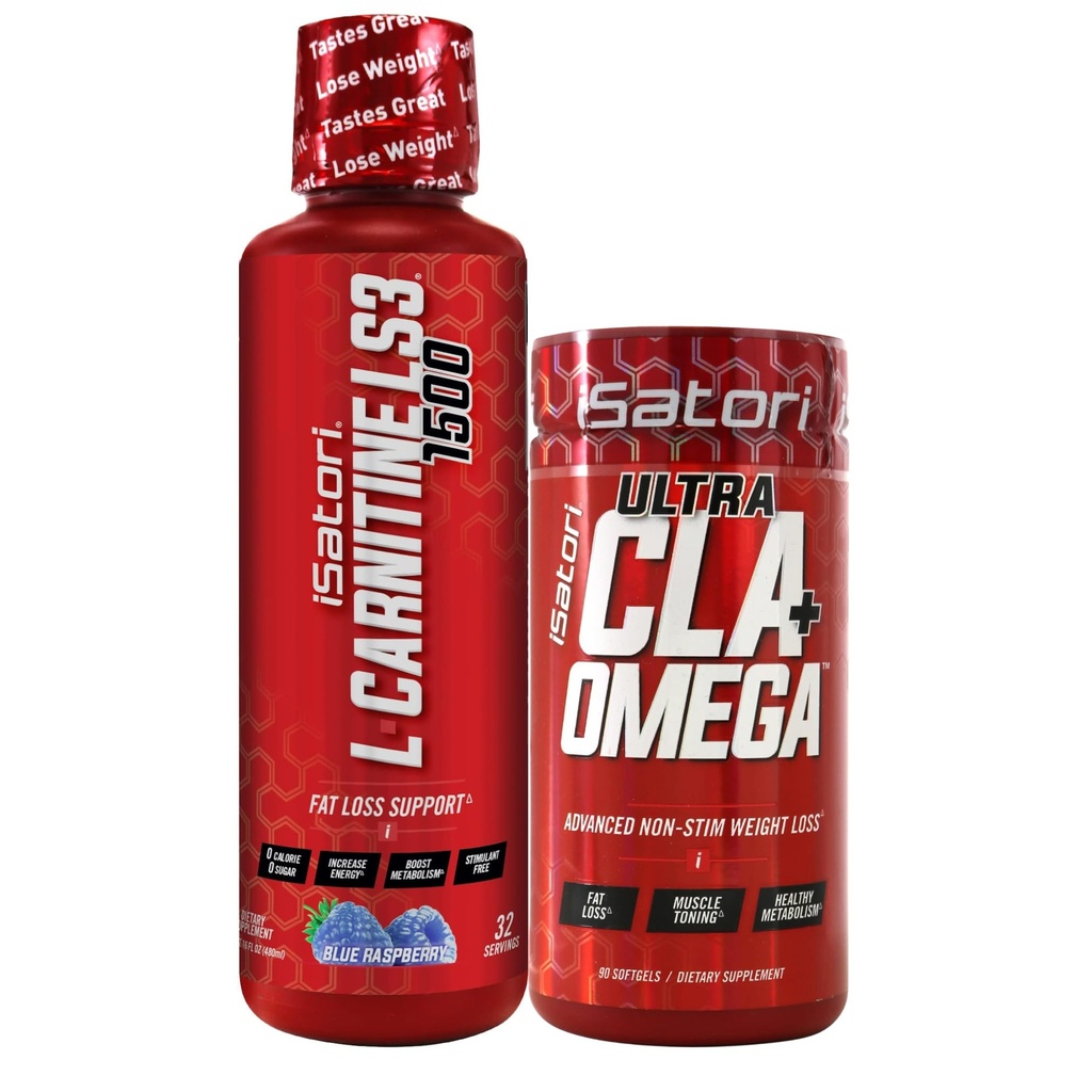 iSatori L- Carnitine LS3 Blue Malina 1500mg (32 Służenie) Ultra CLA (90 Softgels), Liquid L- Carnitine with Acetyl, Omega 3 6 9 Safflower Oil