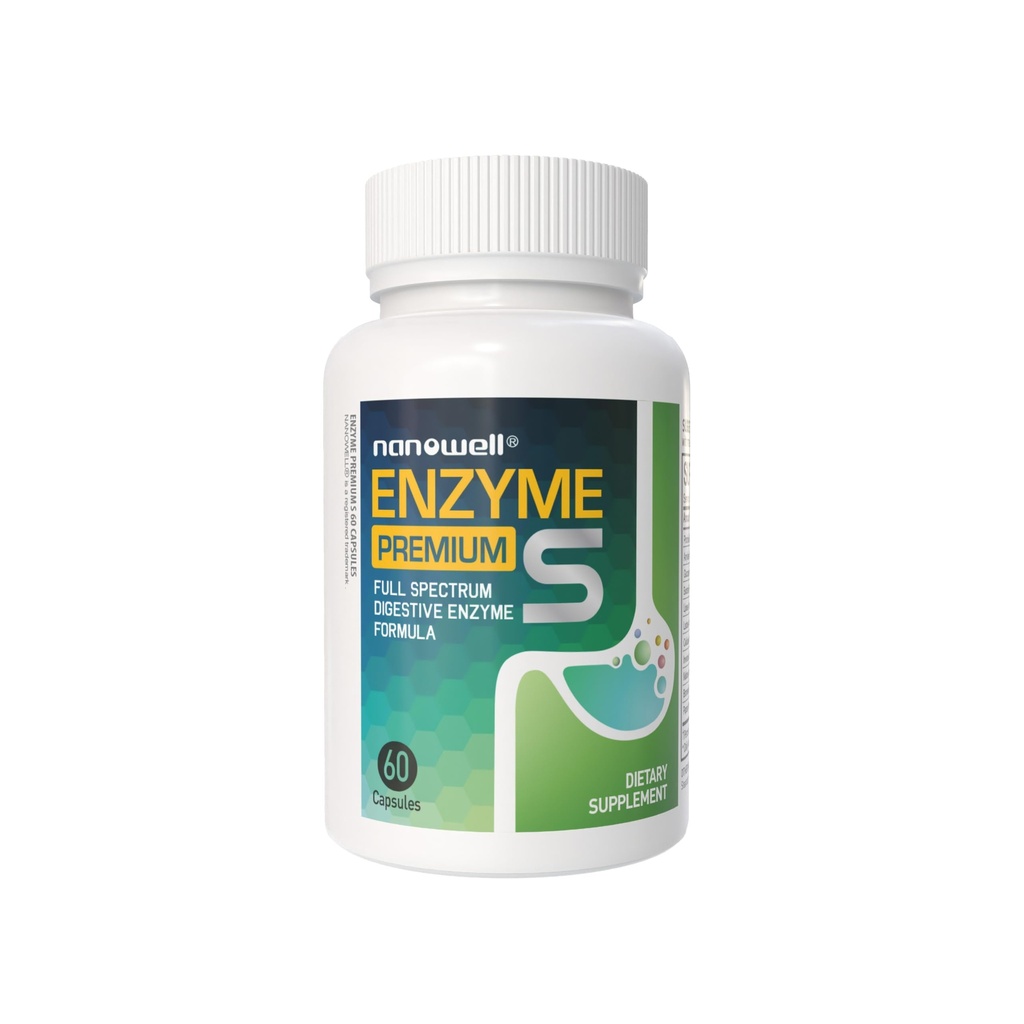 NANOWELL Enzyme Premium S - suplement do wielokrotnego enzymu z 10 enzymami, w tym Bromelain i Papain - 60 kapsułek, 60-dniowe dostawy