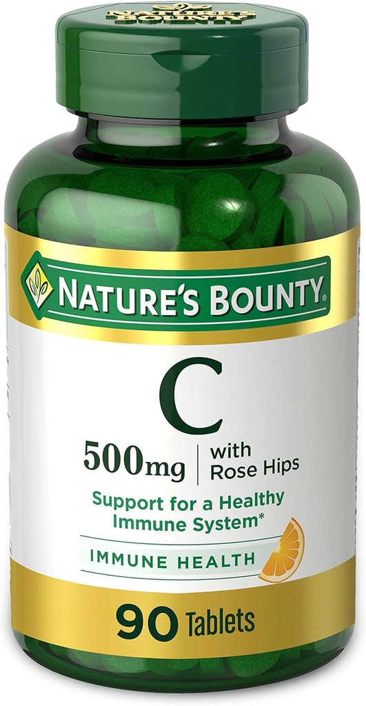 Nature 's Bounty Witamina C, Wsparcie dla zdrowego systemu immunologicznego, 500 mg Witamina C z róży, 90 Tabletki do żucia