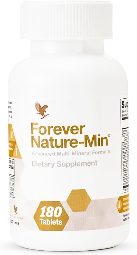 Forever Living - Forever Nature- Min ®: Premium Multi- Mieszanka mineralna - Wspiera mięśnie, mózg i nawodnienie - 10 Minerałów esencjonalnych i śladowych - 180 Tabletów