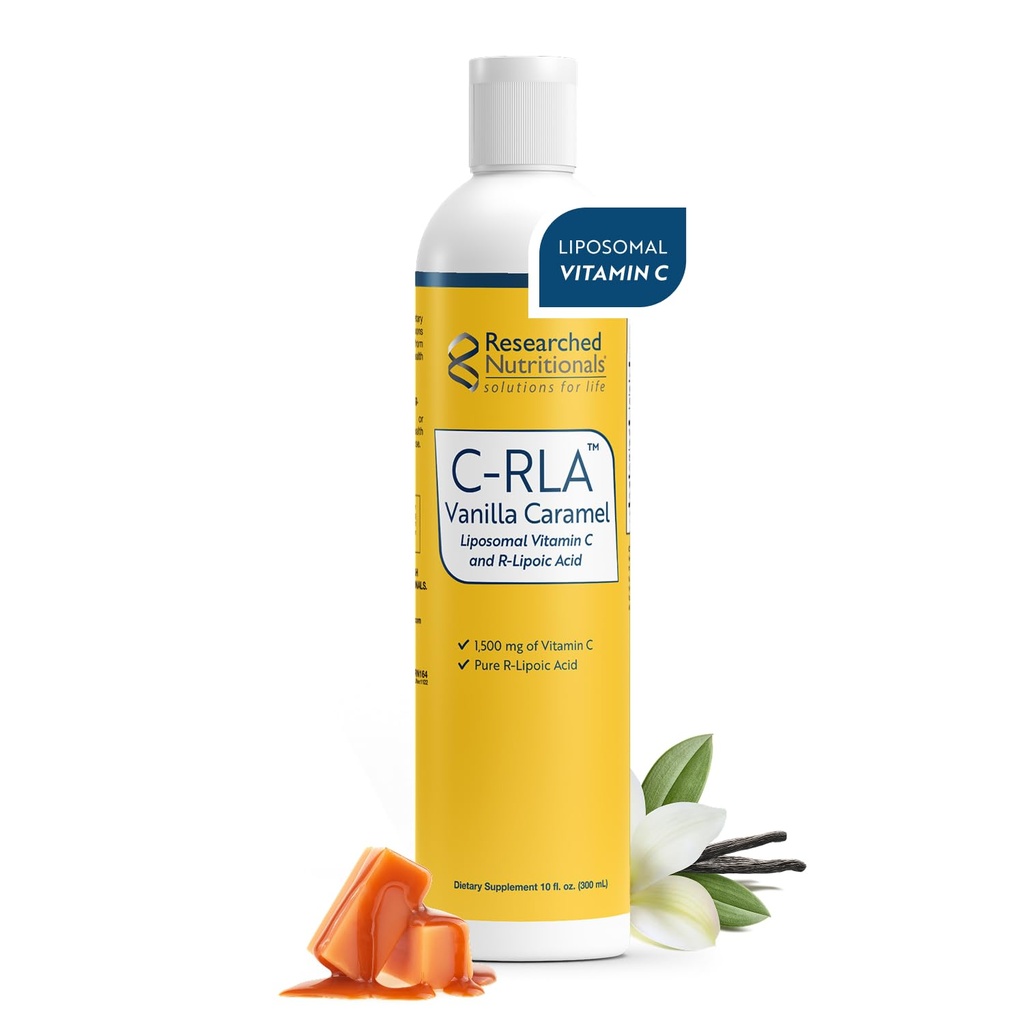 Zbadane wartości odżywcze C- RLA - Witamina liposomalna C z R Kwas lipoinowy do wsparcia Detox - Wegańska i Sojowa Witamina C Płyn, Wanilia Karmel Flavor (10 Fl Oz)