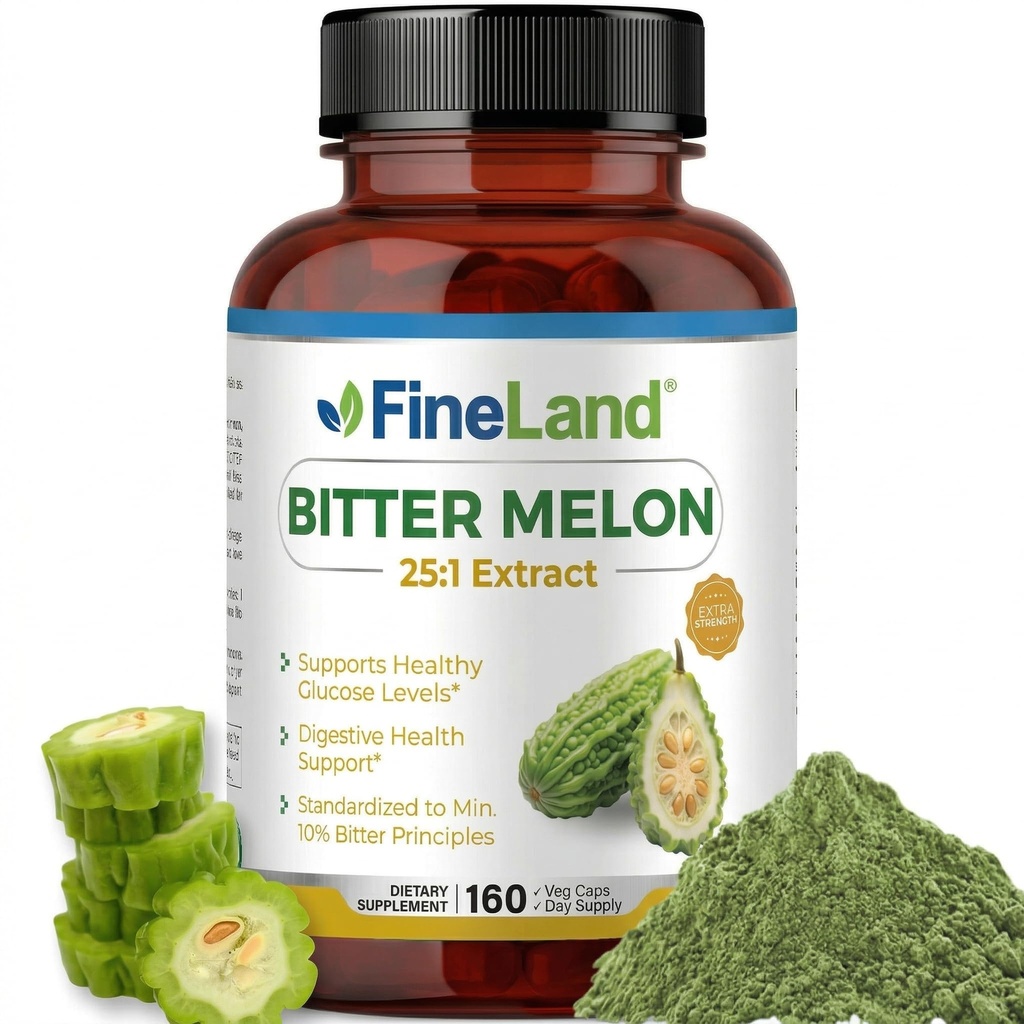 FineLand Bitter Melon 25: 1 Ekstrakt 12,500mg Siła, 10% Zasady Gorzkie, 160 Kapsułki wegańskie, Supports Digestive Health, Standaryzowane i skoncentrowane 25X Ekstrakt, Non-GMO Made in USA