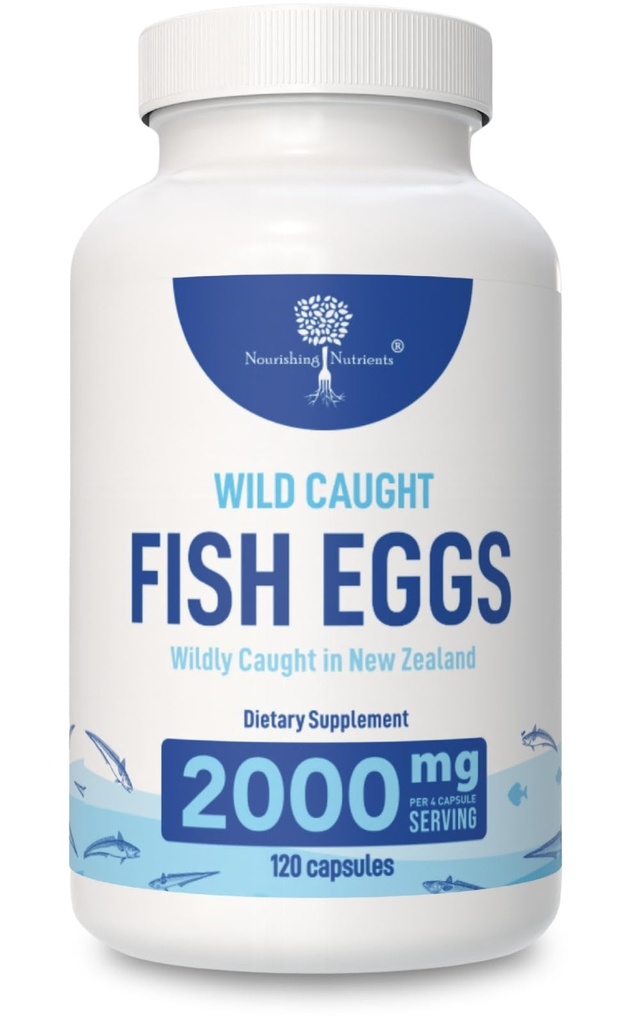 Dzikie złowione jaja rybne 2,000mg - Suplement Omega 3 do oczu, zdrowia mózgu, wspiera odporność, kości i zębów, wsparcie nastrojów z Omega 3- 6- 9 Kapsułki jaj rybnych