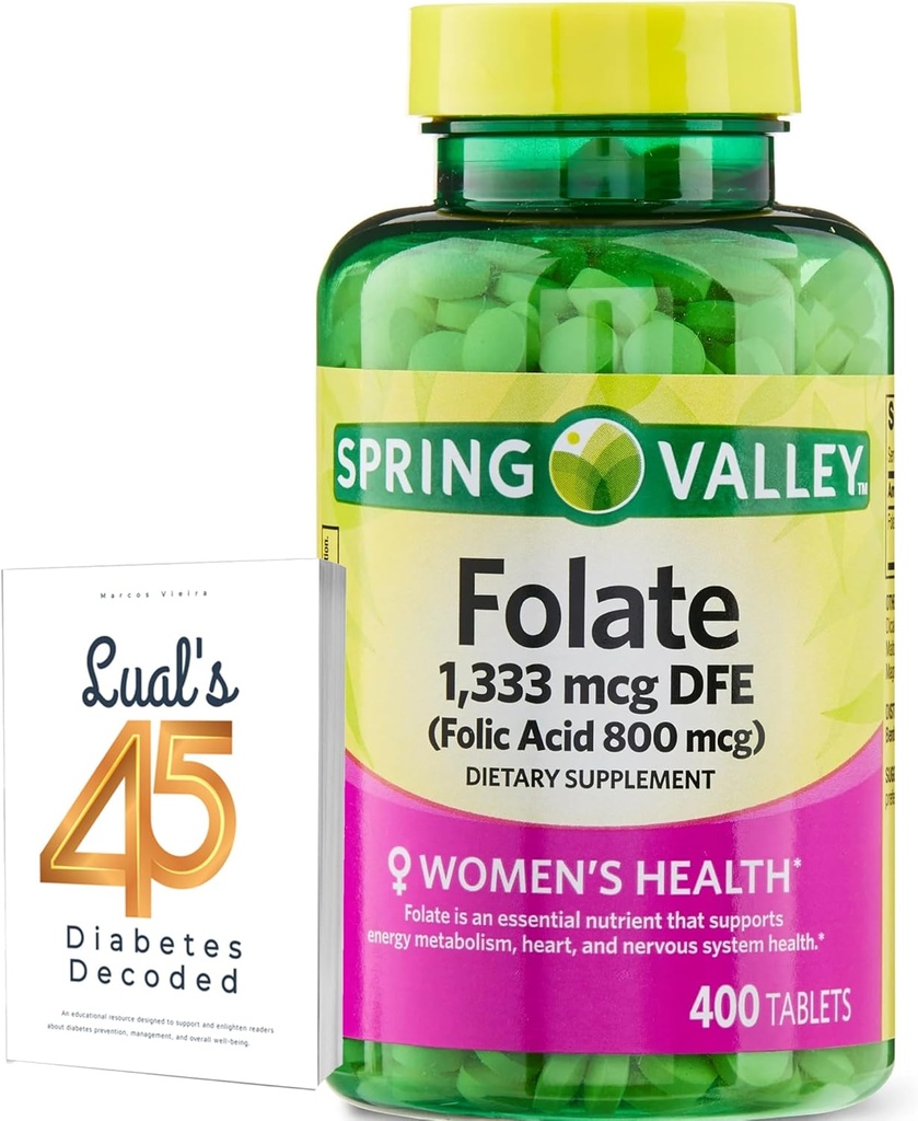 Folate 1.333 mcg. Soleum Folate Valley Spring Dietary Supplement, 1.333 mcg DFE, 400 hrabiego, Folate Supplement for Women Ciąża, Kwas Folic 800 Bundle z 45 Cukrzyca Luall