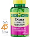 Folate 1.333 mcg. Soleum Folate Valley Spring Dietary Supplement, 1.333 mcg DFE, 400 hrabiego, Folate Supplement for Women Ciąża, Kwas Folic 800 Bundle z 45 Cukrzyca Luall