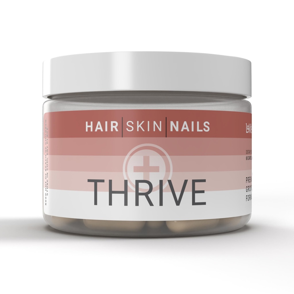 Le- Vel Thrive, Premium Collagen z Biotinem 3500mcg, Witamina C, Cynk i Turmeric - Włosy, Skóra, paznokcie, Łączniki - Zhydrolizowane Kolagen Morski, Ashwagandha, Keratyna, Organic Kelp 60 Kapsułki