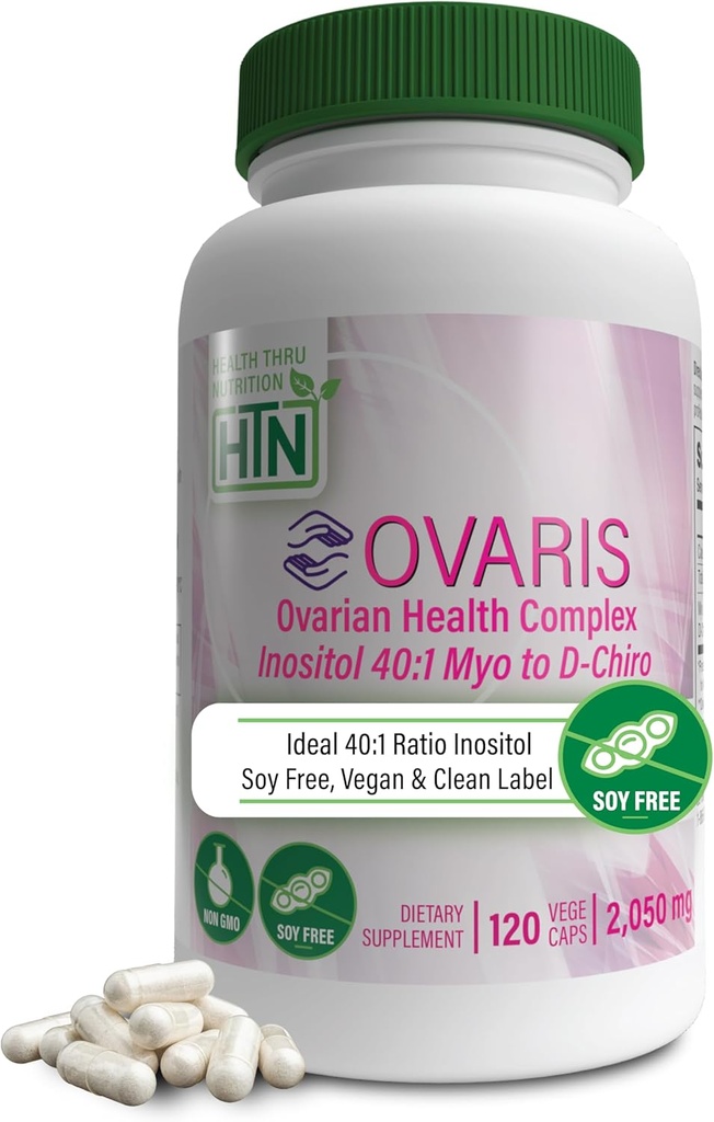 Health Thru Nutrition OVARIS Agregat 124; Ovarian Health Complex Agregat 124; Inositol 40: 1 Myo to D- Chiro Agregat 124; Hormonal & Ovary Function Support 124; Suplement witaminy B8 dla kobiet Agregat 124; Certified Vegan Non-GMO Agregat 124; Opakowanie 120