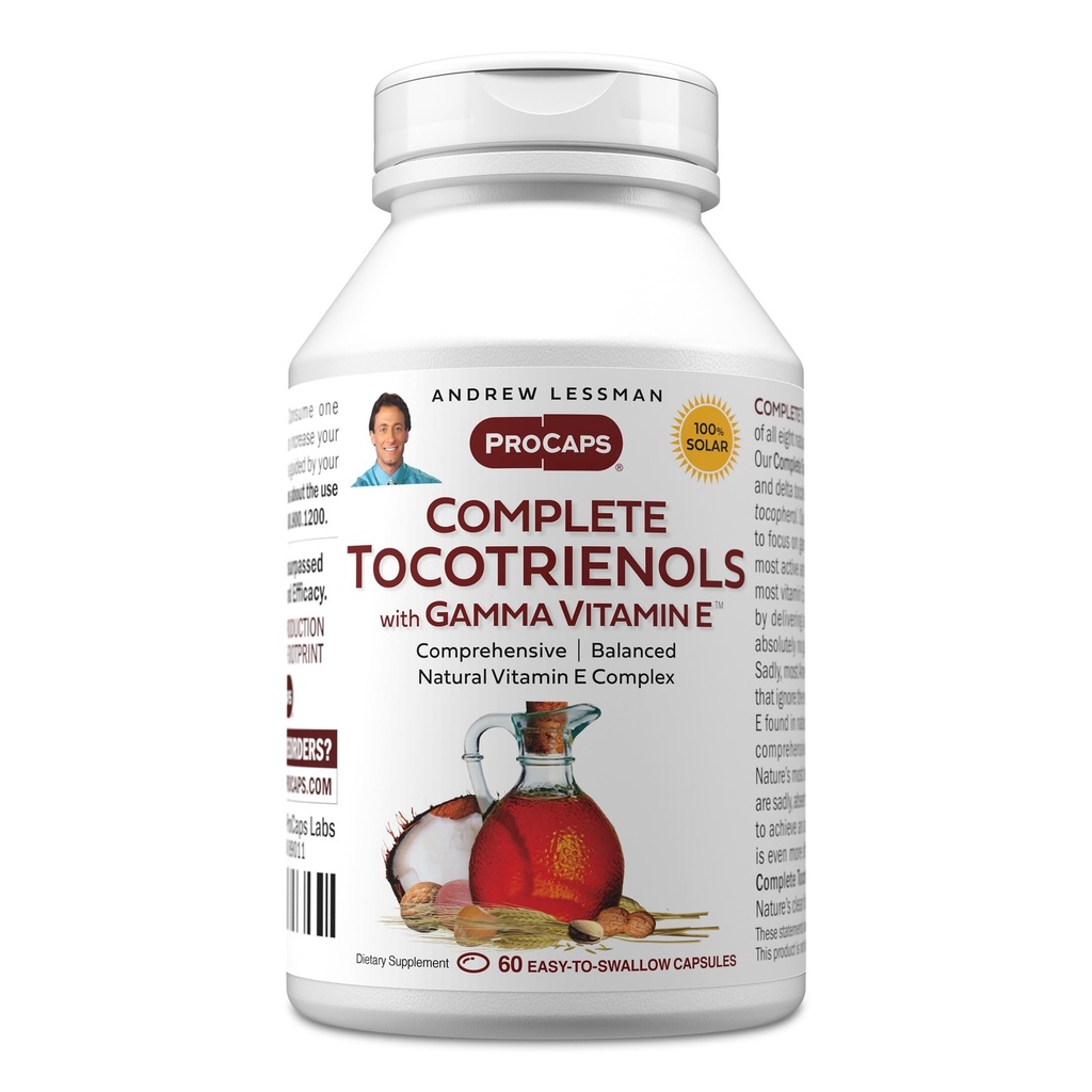 ANDREW LESSMAN Kompletne tokotrienole z witaminą Gamma E 60 Softgels - Osiem form witaminy E (Alpha, Beta, Gamma, Delta Tokoferole i Tokotrienole). Potężny przeciwutleniacz. Brak dodatków