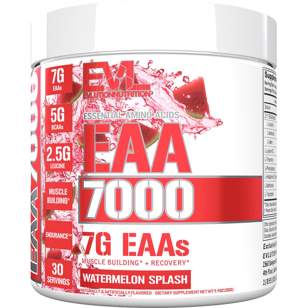 Evlution Nutrition EAA7000 - Powder Pre & Post Workout - Muscle Building + Recovery Supplement - 7g Esential Amino Acids + 5g BCAA - Endurance + Energy Support - 30 Służenia - Arbuz Splash
