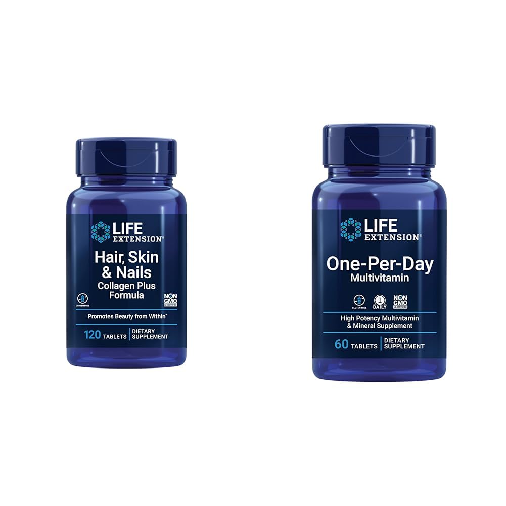 Rozszerzenie życia włosów, skóry i paznokci Kolagen Plus Formuła z multiwitaminą - 120 Count & 60 Tablets