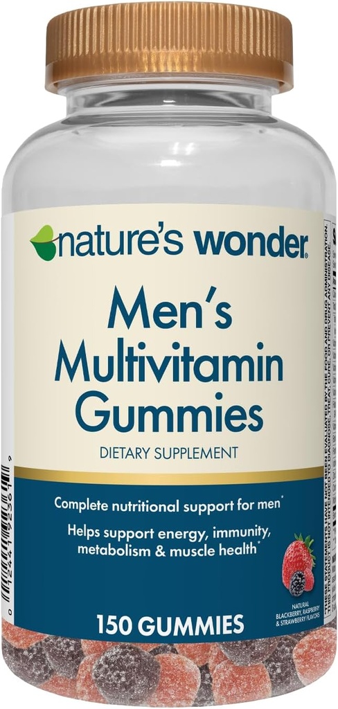 Nature's Wonder Men's Multivitamin Gummies, Supports Immune Health, Energy, Metabolism and Muscles with Vitamins A,C,D,B6,B12, 150 Men's Daily Multivitamin Gummies, 75 Day Supply