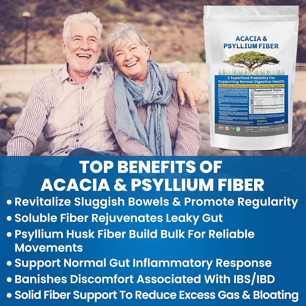 Nerki Restore Organic Acacia & Psyllium Husk Fiber Powder - Prebiotyczne & Natural Supplement - Rozpuszczalny Acacia & Psyllium Husk Powder - 1,5 kg (48oz), 2 opakowania