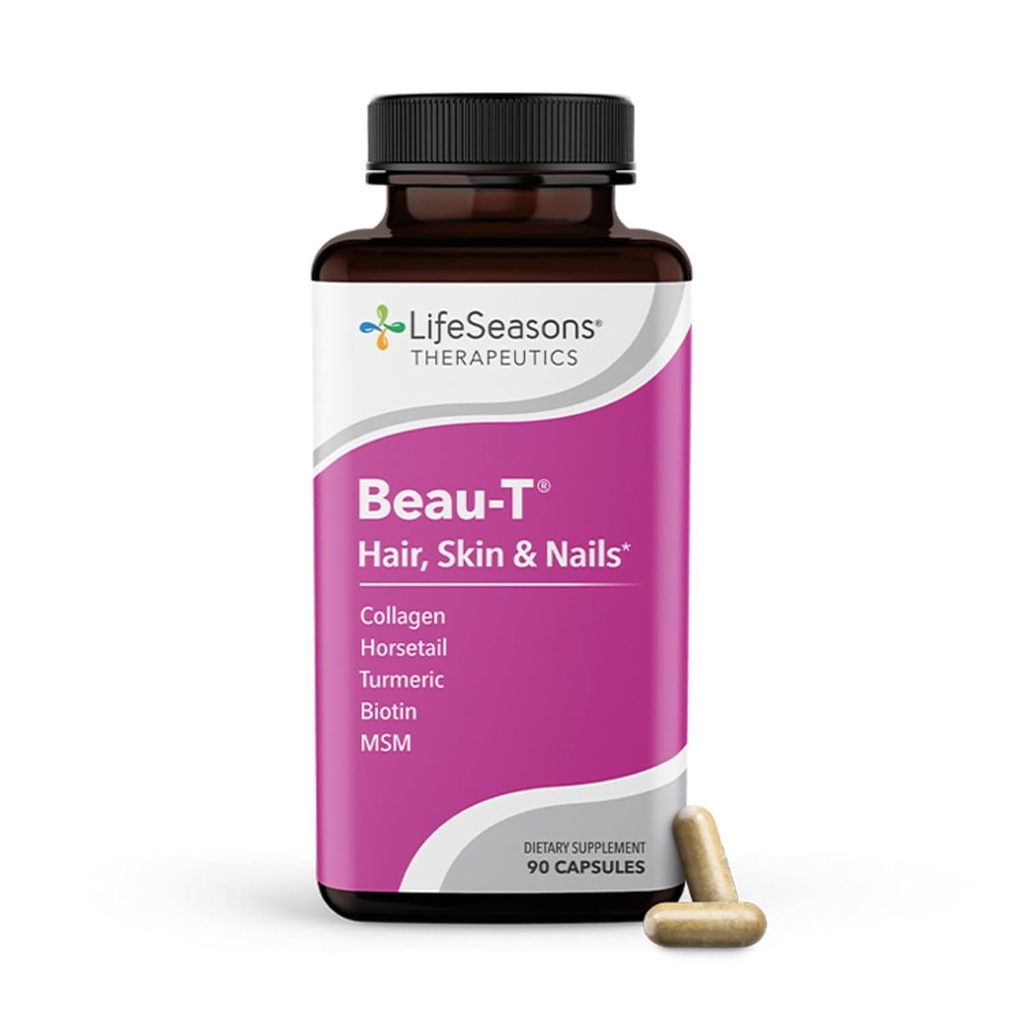 LifeSeasons Pausitivi- T z Beau- T & Ageless Skincare - Suplement wsparcia menopauzy - Ulga dla gorących błysków, Hormony Nierównowaga & Pot nocy - Sage, Chasteberry, Soy Isoflavones & Black Cohosh