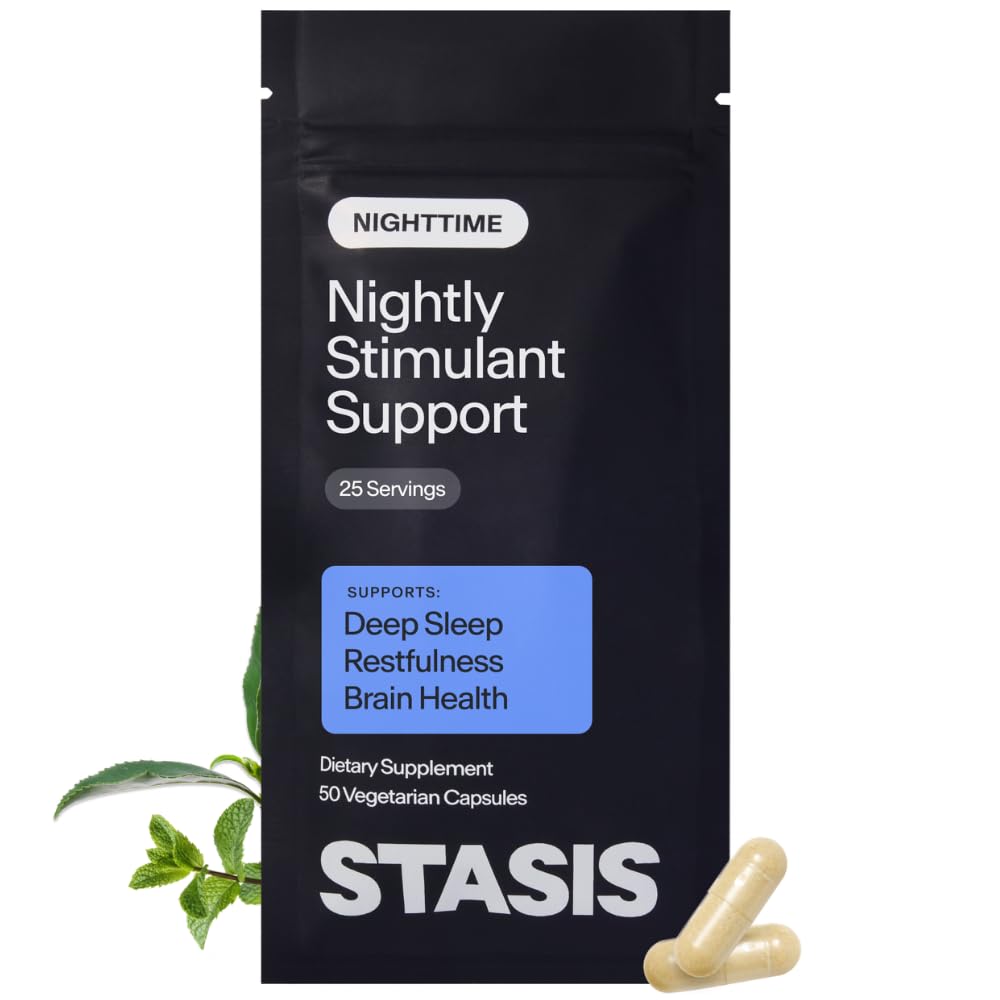 Stasis Nighttime - Kapsułki uspokajające i senne do pary z Stimulantem - Skullcap, Magnolia Bark, Magnezu do snu i Astaksantyny Suplementy do relaksacji i pomocy nastrojów - 25 Sług