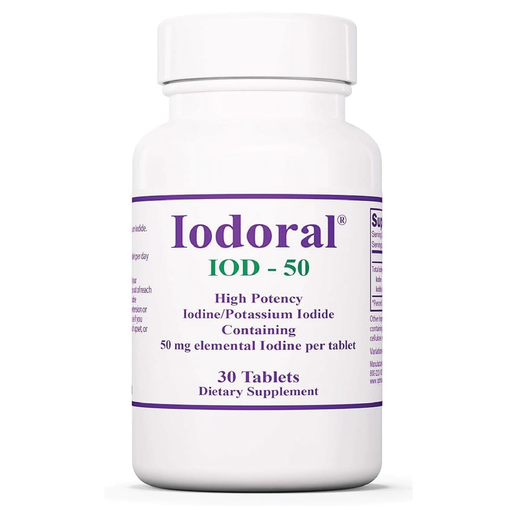 Optimox Iodoral suplement 50 mg - tabletki zawierające jodek potasu, wsparcie dla tarczycy, codzienne witaminy i minerały, roztwór jodu Lugola - 30 liczenie.