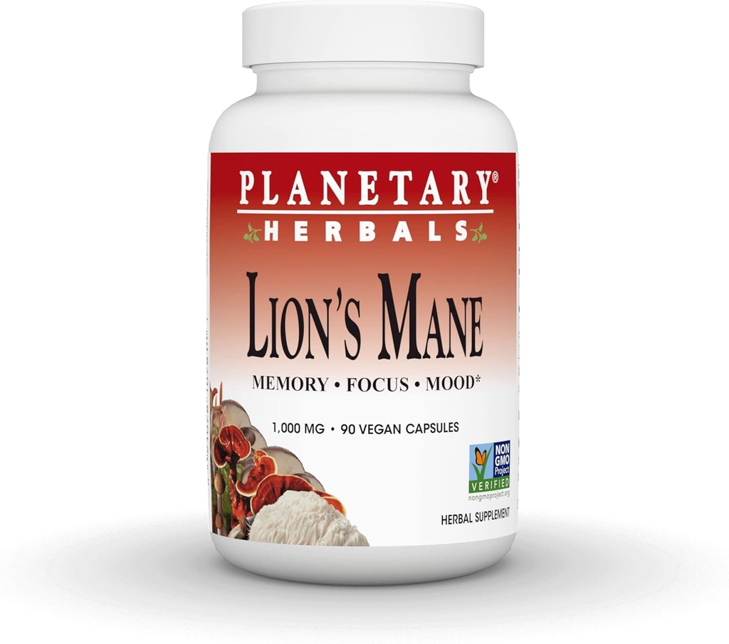 Planetarne Herbals Lwie 's Mane, for Memory, Focus, and Mood *, 1000 mg - 90 Vegan kapsułki