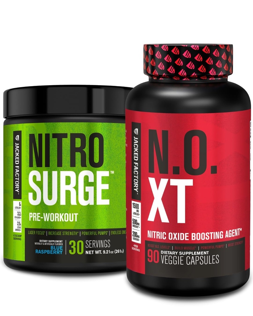 Jacked Factory Nitroshare Pre- Workout w Blue Malina & N.O. XT Wzmacniacz tlenku azotu dla mężczyzn i kobiet