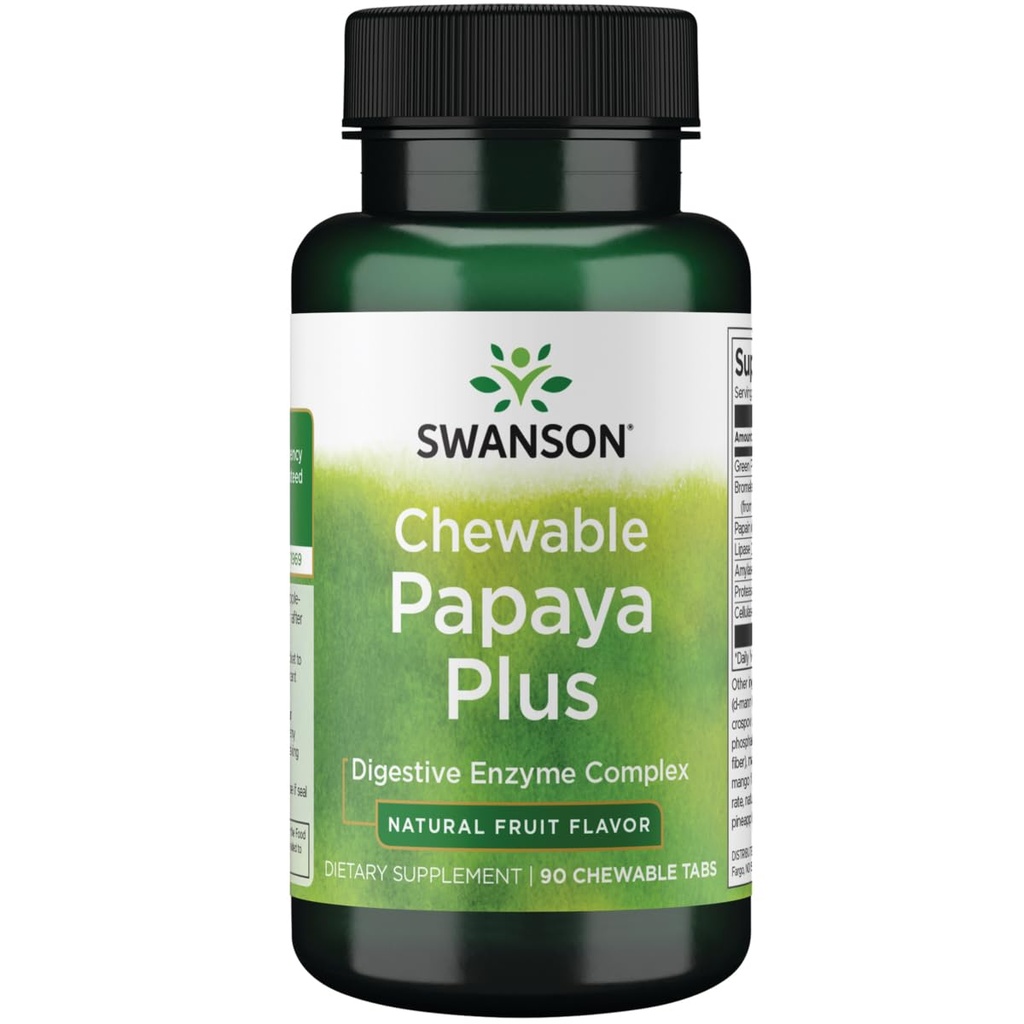 Swanson Chewable Papaya Plus 90 Chwbls Enzym
