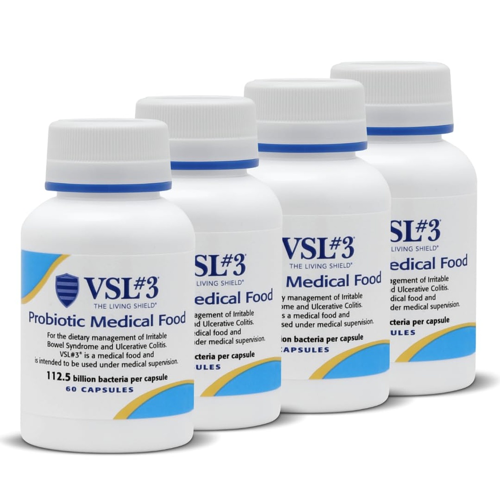 VSL # 3 ® Probiotyki dla zdrowia trawiennego, IBS & objawy UC - 112.5B CFU, Wysokiej mocy, Multi- Strain, Live, Lodówka Probiotyczne, Medical Food for Gut Health Support in Men & Women, 240 Kapsułki