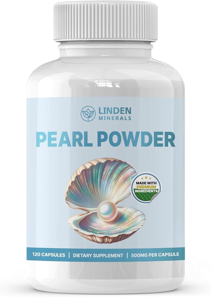 Pearl Powder Supplement 500mg, 120 Kapsułek - Naturalne źródło kwasów wapnia i aminokwasów, Przeciwutleniacze antystarzeniowe do pielęgnacji skóry, Non-GMO