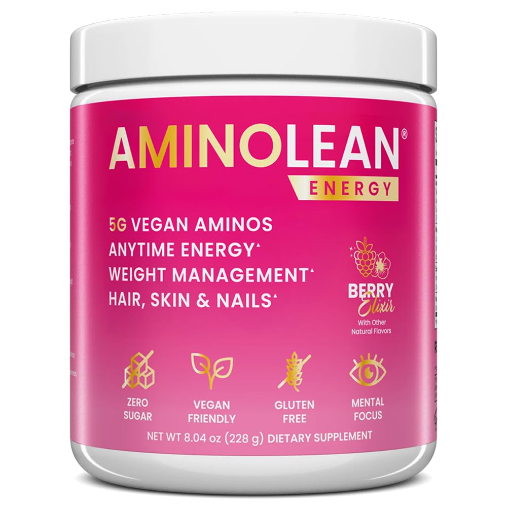 RSP NUTRITION AminoLean Pre Workout, Clean Energy with No Jitters, Tingles or Crash, Vegan Friendly with Added Biotin for Hair, Skin, Nails, Berry Elixir, 30 Servings