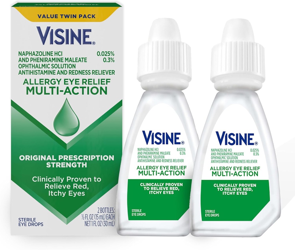 Visine alergy Eye Relief Multi- działanie przeciwhistaminowe i zaczerwienienie Reliever Eye Drops z feniraminą Maleate & Naphazoline HCl, Leczenie kroplą do oczu czerwony, swędzenie, alergia oczu, 0,5 fl. oz, 2 opakowania
